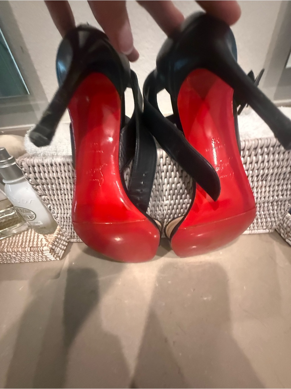 Christian Louboutin multipot Black Leather Strappy Ankle-Heel Sandals sz 39 8.5 - Picture 8 of 10